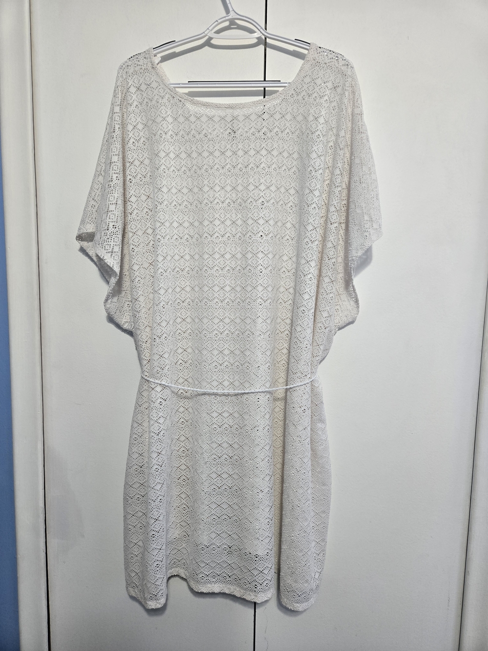 Lane Bryant Crochet Swim Cover Up Dress White Belted Plus 22/24 - Picture 6 of 6